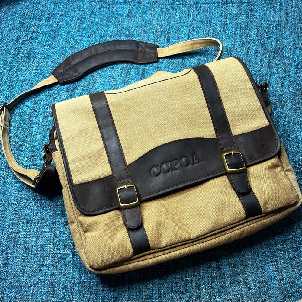 Canyon Outback Leather Goods Canvas and Leather Laptop Briefcase Messenger Bag